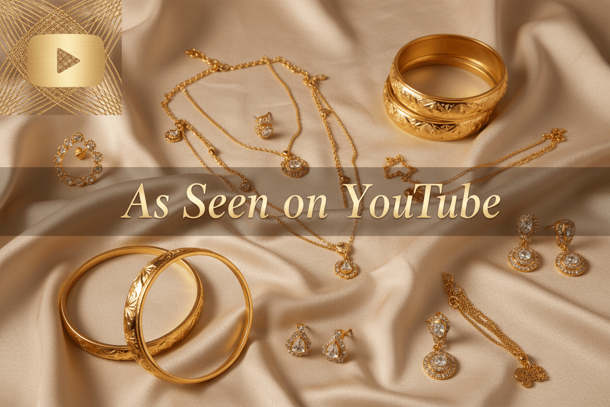Stunning jewelry collection including bangles, chains, and earrings, as seen on YouTube.