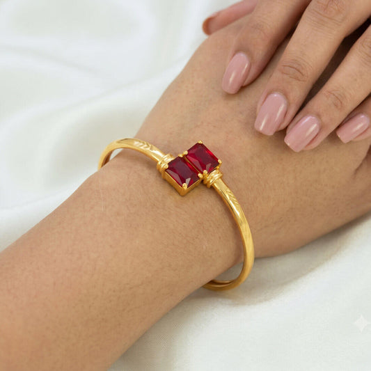 Gold Plated Big Red Stone Cuff Bangle