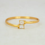 Gold Plated Dual Rectangle Stone Cuff Bangle - Crystal Clear