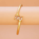 Gold Plated Dual Rectangle Stone Cuff Bangle - Crystal Clear