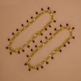 Gold Plated Double Curb Link Red Crystal Anklets