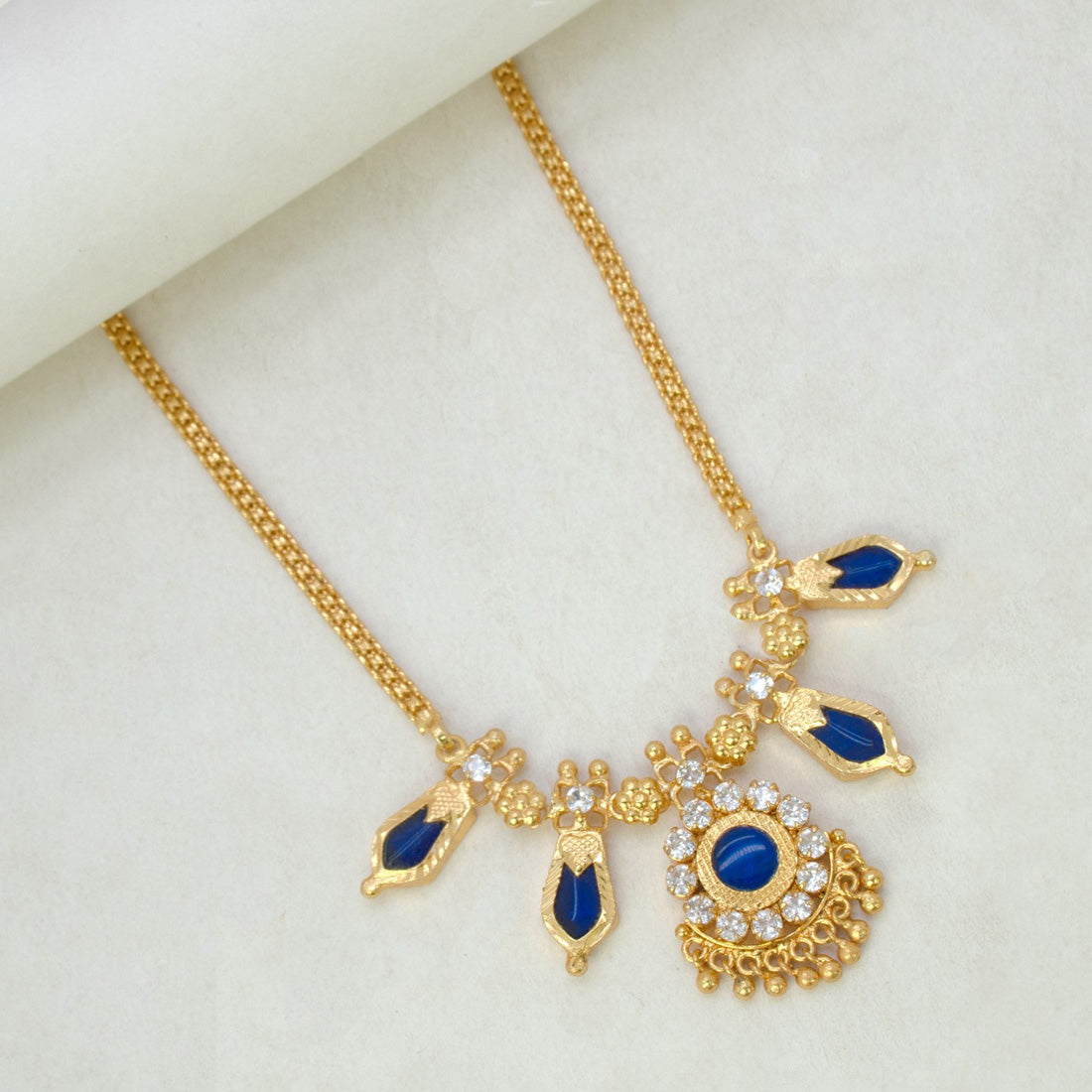 Traditional Double Nagapadam Necklace - Blue