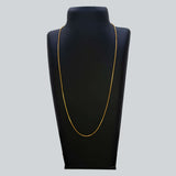 Aesthetic Gold Plated Thin Box Chain For Women displayed on a black jewelry stand, showcasing its elegant design.