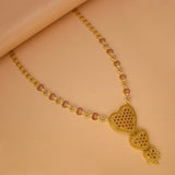 आकर्षक गोल्ड प्लेटेड रूबी सीज़ेड हार्ट ब्राइडल लॉन्ग चेन