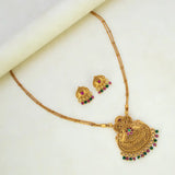 Antique 2-Strand Kemp Stone Pendant Necklace Set showcasing intricate peacock pendant and matching earrings.