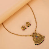Antique 2-Strand Kemp Stone Pendant Necklace Set with intricately carved pendant and matching earrings.