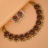 Floral Multi Kemp and Pearls Necklace Set