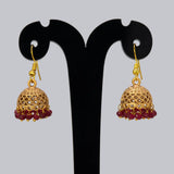 Antique Gold Plated Crystal Hanging Jhumka Earrings - Ruby Red