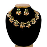 Antique Finish Artificial Green Stones Pearl Lotus Necklace Set