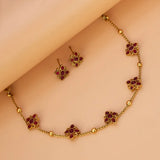 Antique Floral Design Choker Necklace Set - Ruby Red