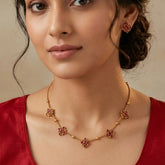 Antique Floral Design Choker Necklace Set - Ruby Red