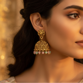 Antique Floral Crystal Hanging Jhumka Earrings
