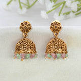 Antique Floral Crystal Hanging Jhumka Earrings