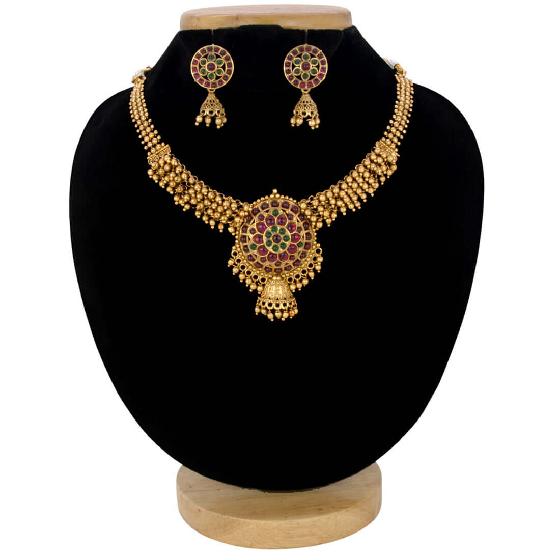 Antique Gold Plated Kemp Stone Beaded Necklace Set - Gold