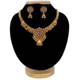 Antique Gold Plated Kemp Stone Beaded Necklace Set - Gold