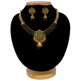 Antique Gold Plated Kemp Stone Beaded Necklace Set - green