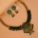 Antique Gold Plated Kemp Stone Beaded Necklace Set - green