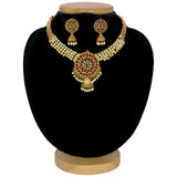 Antique Gold Plated Kemp Stone Beaded Necklace Set - Pearl White