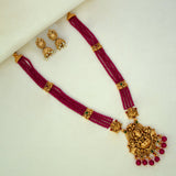 Antique Gold Lakshmi Pendant Beaded Long Necklace Set