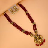 Antique Gold Lakshmi Pendant Beaded Long Necklace Set