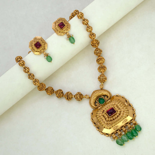 Antique-Gold-Plated-Kemp-Pendant-Necklace-Set