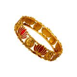 Ethnic Antique Gold Plated Lakshmi Lotus Bangle - Red