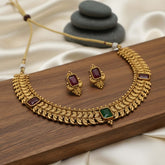 Antique Gold Plated Peacock Design Big Stone Choker Set