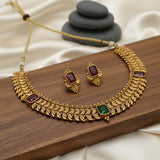 Antique Gold Plated Peacock Design Big Stone Choker Set