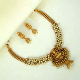 Antique Gold Plated Lakshmi Gunghroo Necklace Set- Pearl White