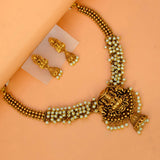 Antique Gold Plated Lakshmi Gunghroo Necklace Set- Pearl White