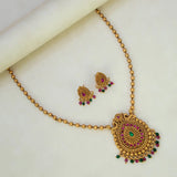 Antique Gold Plated Ball Chain Big Tear Drop Pendant Set- Multi Colour
