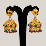 Antique Matte Kemp Stone Crystal Hanging Jhumka -Multi-Colour