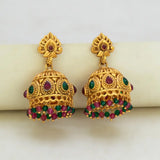 Antique Matte Kemp Stone Crystal Hanging Jhumka -Multi-Colour