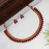 Antique Kemp Stone Mango Necklace Set showcasing a rich antique gold finish and classic mango motif, with matching earrings.