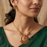 Exquisite Antique Gold Floral Stone Pendant Set - Multi colour