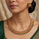 Antique Kemp Stone Peacock Feather Necklace Set - Multi Colour