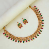 Antique Kemp Stone Peacock Feather Necklace Set - Multi Colour