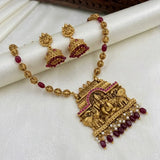 Antique Temple Gajalakshmi Pendant Necklace Set - Maroon