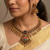 Antique Gold Lakshmi Black Enamel Necklace Set