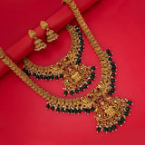 Antique Green Beads Lakshmi Bridal Jewellery Set featuring intricate Goddess motifs and peacock detailing.