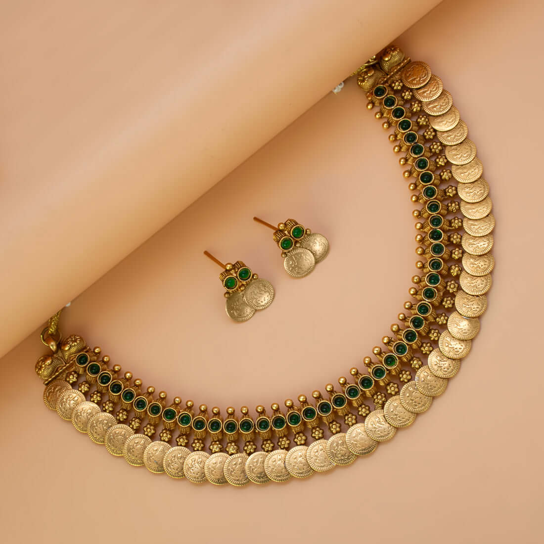 Antique Lakshmi Kasu Green Kemp Choker set