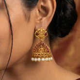 Antique Red Kemp Stone Lakshmi Jhumka Earrings