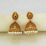 Antique Gold Plated Kemp Lakshmi Temple Jhumka - Ruby Red