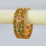 Antique Gold Plated Lakshmi Multi-Colour Stone Bangle Set