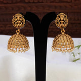 Antique Lakshmi Pearl Hanging Jhumka Earrings featuring Goddess Lakshmi design and pearl embellishments.