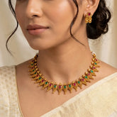Antique Mango Design Kemp Stone Necklace Set - Multi colour