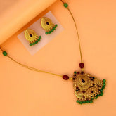 Invisible Chain with Antique Multi-colour Stone Pendant Set featuring intricate necklace and matching earrings.