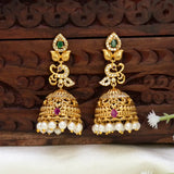 Antique Multi Stone Peacock Jhumka Earrings