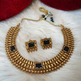 Antique Gold Plated Peacock Design Black Stone Choker Set