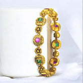 Bridal Antique Gold Plated Floral Ruby Emerald Bangle